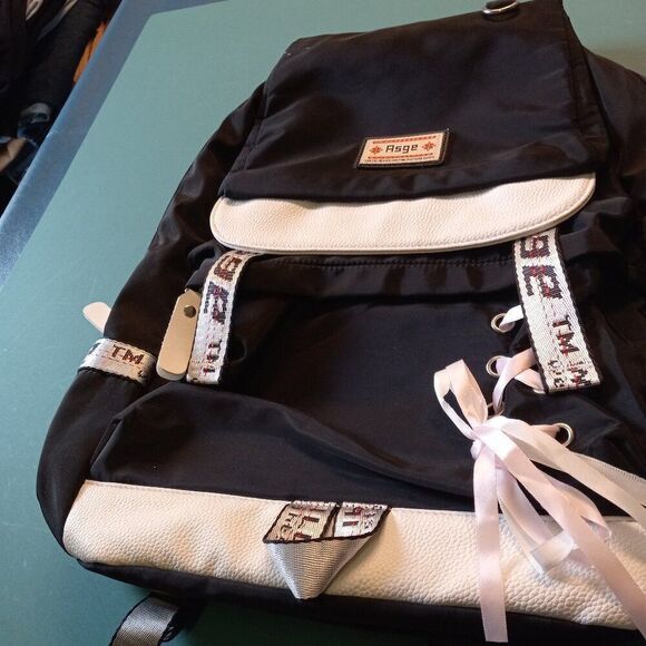 Asge Brand Black and White Roomy Backpack  School College Work Commute Shopping - Picture 1 of 14